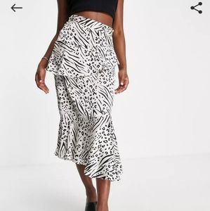 NWT TOPSHOP satin zebra print midi skirt
